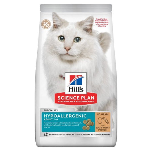 HILL’S SCIENCE PLAN ADULT CAT HYPOALLERGENIC С ЯЙЦА И ПРОТЕИН ОТ НАСЕКОМИ – БЕЗ ЗЪРНЕНИ КУЛТУРИ – ПЪЛНОЦЕННА ХИПОАЛЕРГЕННА СУХА ХРАНА ЗА КОТКИ В ЗРЯЛА ВЪЗРАСТ - Zoo-PetShop