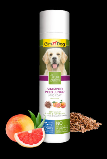 Шампоан за дългокосмести кучета 250 мл - GimDog Natural Solutions - със семена от лен и грейпфрут - Zoo-PetShop